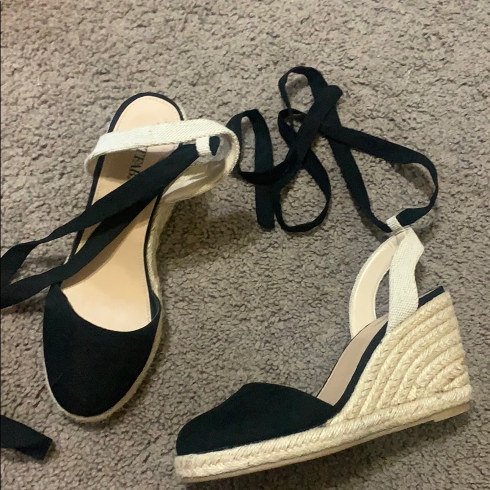 Ankle wrap espadrille wedges